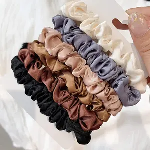 6pcs French Satin Hair Ties - Versatile, Durable, and Stylish Hair Accessories for Women, Perfect for Everyday Use, All-Season Knit Fabric Design in Solid Colors