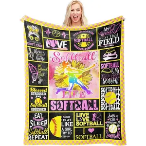Softball Blanket for Girls and Women, Soft Fleece Throw, Gifts for Softball Players and Fans, Birthday Sports Gifts, 60" x 50"