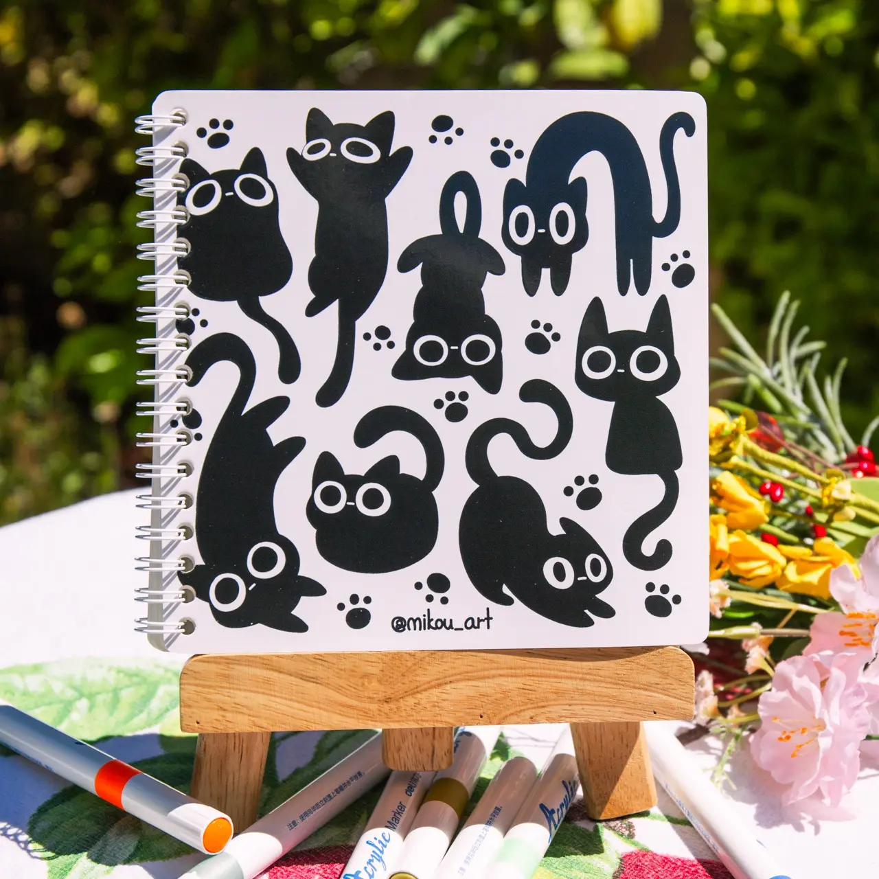 MikouArt Cute Black Inky Cat Reusable Sticker Book - 6x6 in, Double-Sided, 40 Sheets, Glowing & Glossy Print, Office Stationery for Adults, Glowing Print