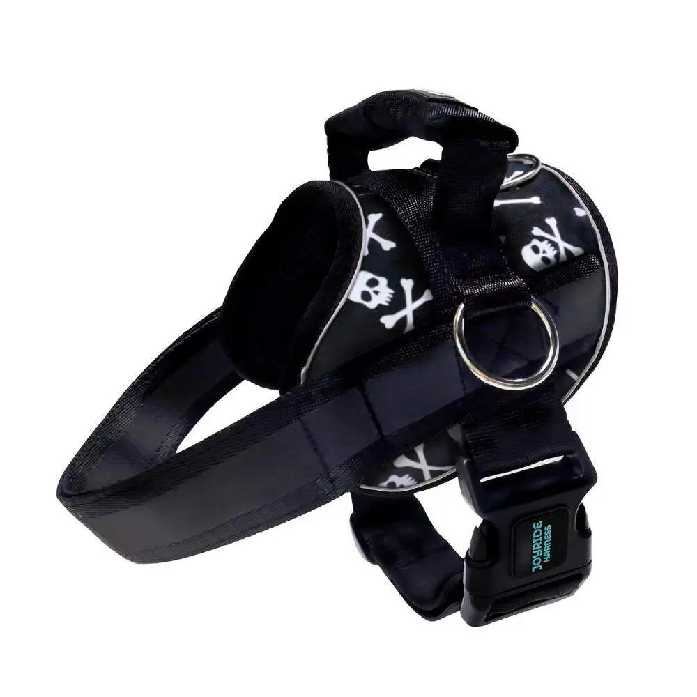 Joyride 2.0 Black Skulls – No Pull Glow in the Dark Dog Harness for Medium Dogs Boston Terrier Reflective Side Rings Strong Handle Halloween Dog Vest