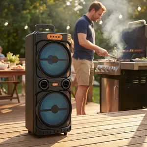 16W Outdoor Portable Wireless Speaker Heavy Bass Sound Column Big Power Stereo Speaker with Remote Control with Microphone for Dancing Party Family Karaoke