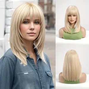 Fashion Elegant Blonde Bob Wig with Bangs - Rose Net Cap, High-Temperature Fiber, Layered & Stylish for Women, Everyday Hairpiece | Stylish Hairpiece | Easy-to-Style Wig, Blonde Wig