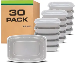Meal Prep Containers [30 Pack] 1 Compartment Food Storage Containers with Lids, Bento Box, BPA Free, Stackable, Microwave/Dishwasher/Freezer Safe (28 oz)