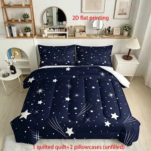 3-Piece Starry Bedding Set - Soft, Lightweight, Breathable Bedding with 200gcm Quilted Filler, Includes 1 Quilt and 2 Pillowcases (without Pillow Core) Perfect for Dormitory or Bedroom Decoration