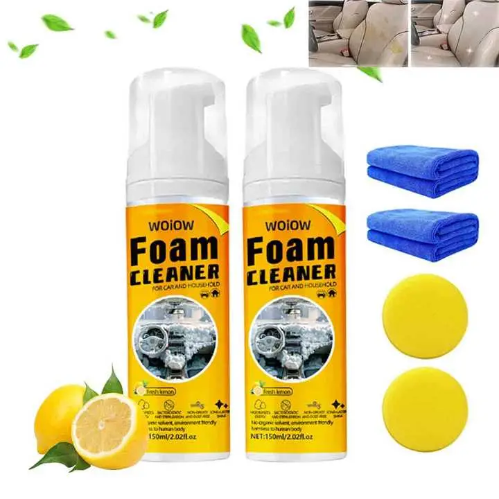 WOiOW Multi-Surface Foam Cleaner Spray 150ml Heavy Duty Car Seat & Upholstery Cleaner with Lemon Scent for Home & Furniture Professional Grade Stain R