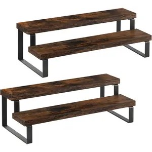 Wooden Stand, Tiered Perfume and Cologne Organizer Stand, 2 Tier Spice Rack Organizer, Rustic Display Shelf for Candles (2 Tier, 2 Pack)