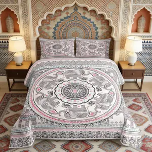 Bohemian Comforter Set,Boho Elephant Print Bedding Set for Kids Boys Girls Room Decor,Chic Floral Mandala Quilt Set,Exotic Flower Animal Print Duvet Set