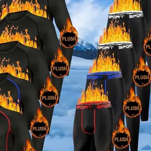 Personalized printing and fleece sports suit 6-piece men's thermal underwear suit running gym clothes autumn and winter warm fleece tight equipment morning running night running training autumn and winter sportswear raglan sleeve value pack base layer und