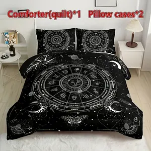 3pcs Star Moon Print Quilt Set (1 Quilt + 2 Pillowcases), Soft Comfortable Lightweight Breathable Summer Blanket, Home Dorm Air Conditioning Use