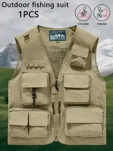 Multi-Pocket Fishing Vest | Lightweight Breathable Outdoor Utility Vest for Men | Fishing Hiking Travel holiday shirt japanese cartoon casual sleeveless jacket
