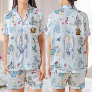 PJM SHORT Satin Pajamas Set, Princess Sleepwear for Women, Fairytale Pjs