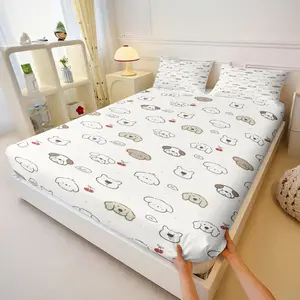 3-Piece Cartoon Dog Decorative Bedding Set, Ultra-Soft Microfiber Fitted Sheet Set，Soft and Stylish, Perfect for Decorating The Bedrooms of Teenage Boys and Girls, Suitable for all Seasons