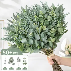 50 Bundles Artificial Leaf Bouquets, Eucalyptus/linden/money Leaves, Wedding Party Decor, Home Decoration, Vase Arrangements, Festive Gifts, Plants