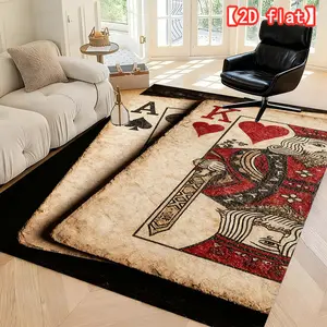 2D flat ancient playing cards, spades A and hearts K. Creative design suitable for home decoration, office, yoga or holiday gifts, velvet colored carpets can be machine washed, Machine Washable Rug, perfect choice to create a warm atmosphere