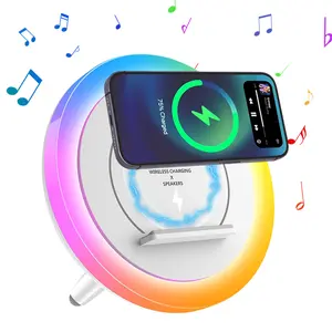 4-in-1 Bluetooth Speaker Phone Stand with RGB Ambient Light, Portable multifunctional Wireless Charging Speakers Holder BT5.4, HD Stereo Sound, Cool Tech Gadget Gift for Men & Women Home Office Travel