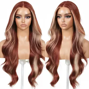 13×4 HD Lace Front Wigs for Women, Rust Red Blonde Skunk Stripe Body Wave Wig, Synthetic Pre-Plucked Gorgeous Hair for Daily & Party Use,Gift for Girls,Kids.