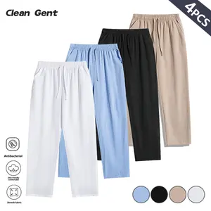 Clean Gent Men's Casual Comfortable Breathable Beach Pants Summer Trousers with Drawstring and Elastic Waistband, Loose Fit, Solid Color Straight Leg Pants Suitable for Everyday Wear, Summer Men's Bottoms
