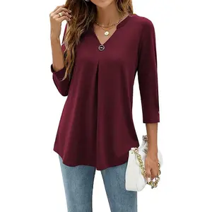 Women's Tops 3/4 Sleeve Shirts V-Neck Blouses Dressy Casual Tunic Tops