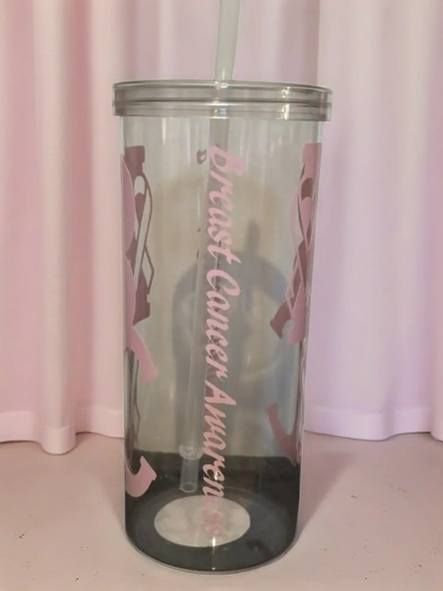 Breast Cancer Awareness Refillable Reusable Plastic Tumbler Water Bottle - Portable, Washable Straw-Equipped, Cause-Supporting Kitchen Drinkware, Cup, Drinking Tumbler