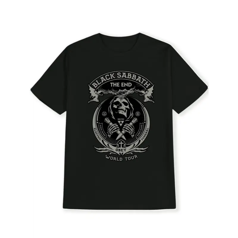 Men'S Black Sabbath "The End" Graphic T-Shirt - Rock Band Design, Short Sleeve Crew Neck, Casual Summer Top for Men