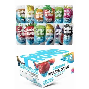 GURU HUNU Freeze Dried Fruit Mix 12 Individual Packs Healthy Fruit Snacks - Variety Pack Dehydrated Fruit Chips Camping Snacks Mixed Fruit - Bulk Dried Fruit No Sugar Added, Dry Fruit Snacks Healthy Gift