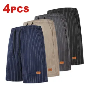Pack of 4 – Men’s Summer Comfortable Casual Shorts – Stylish striped patchwork design, elastic waistband and adjustable drawstring, lightweight breathable quick-dry athletic shorts suitable for running, fitness, and outdoor activities