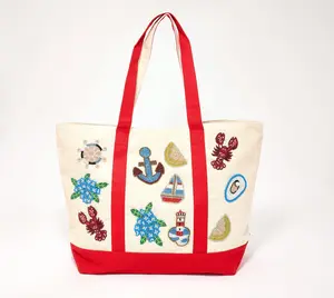 America & Beyond Embellished Canvas Tote