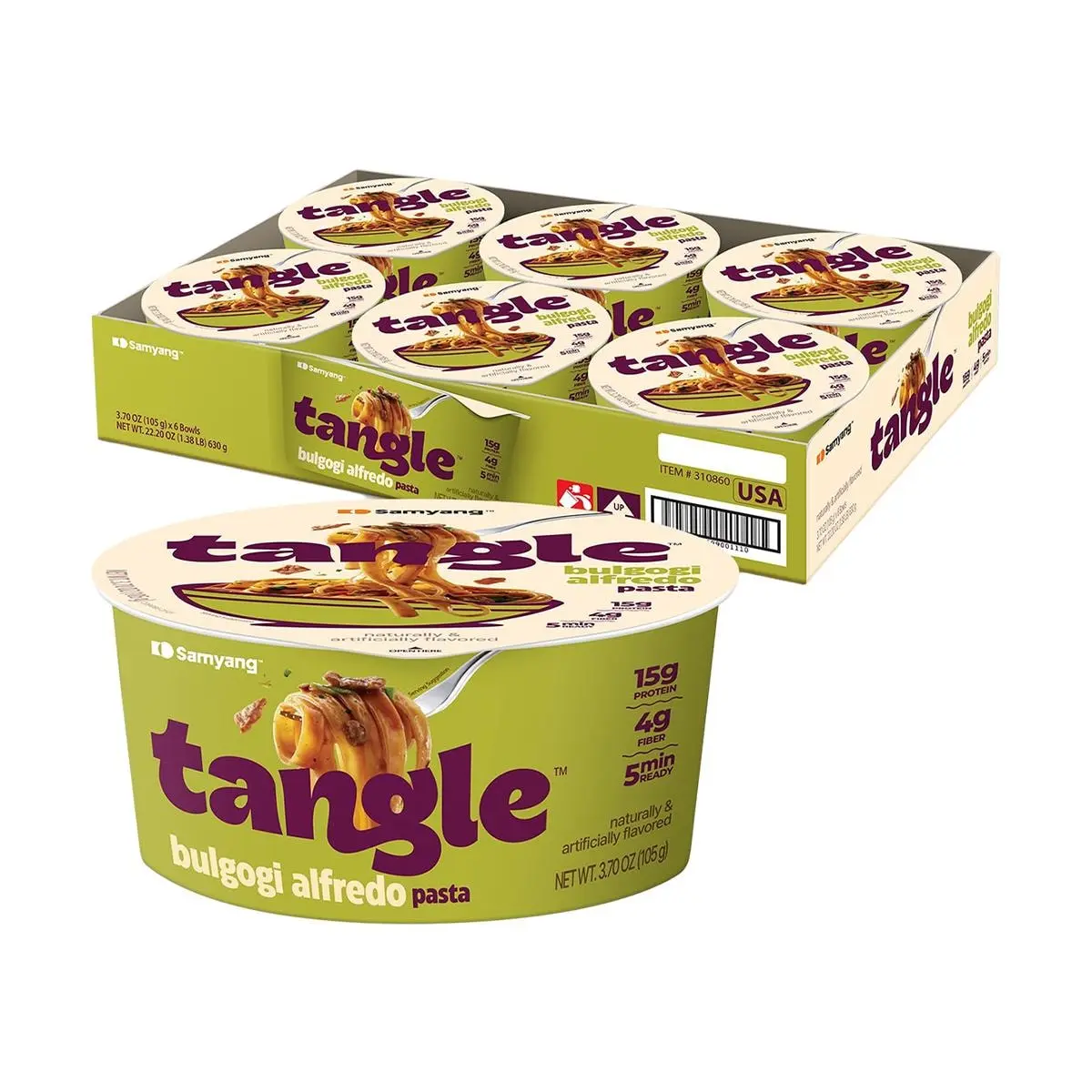 Samyang Korean Tangle Noodle Pasta - Creamy Bulgogi Flavor, 6 Cups (105g Each) - Instant Korean Ramen, High Protein, Low Calorie, Costco Favorite