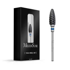 MelodySusie Ceramic Nail Drill Bit, 3/32'' (2.35mm) Professional Acrylic Nail File Flame Drill Bit for Manicure Pedicure Cuticle Gel Nail Polishing, Beginners Bits, Black, Series Bit-S, Medium