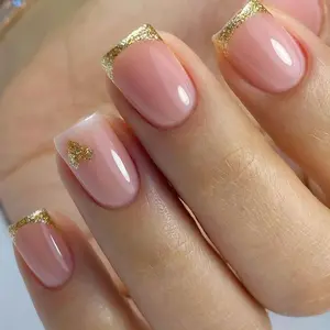 24 pieces short square glitter French tip glitter heart simple nail art decals detachable fake nails decals Glittering fake nails