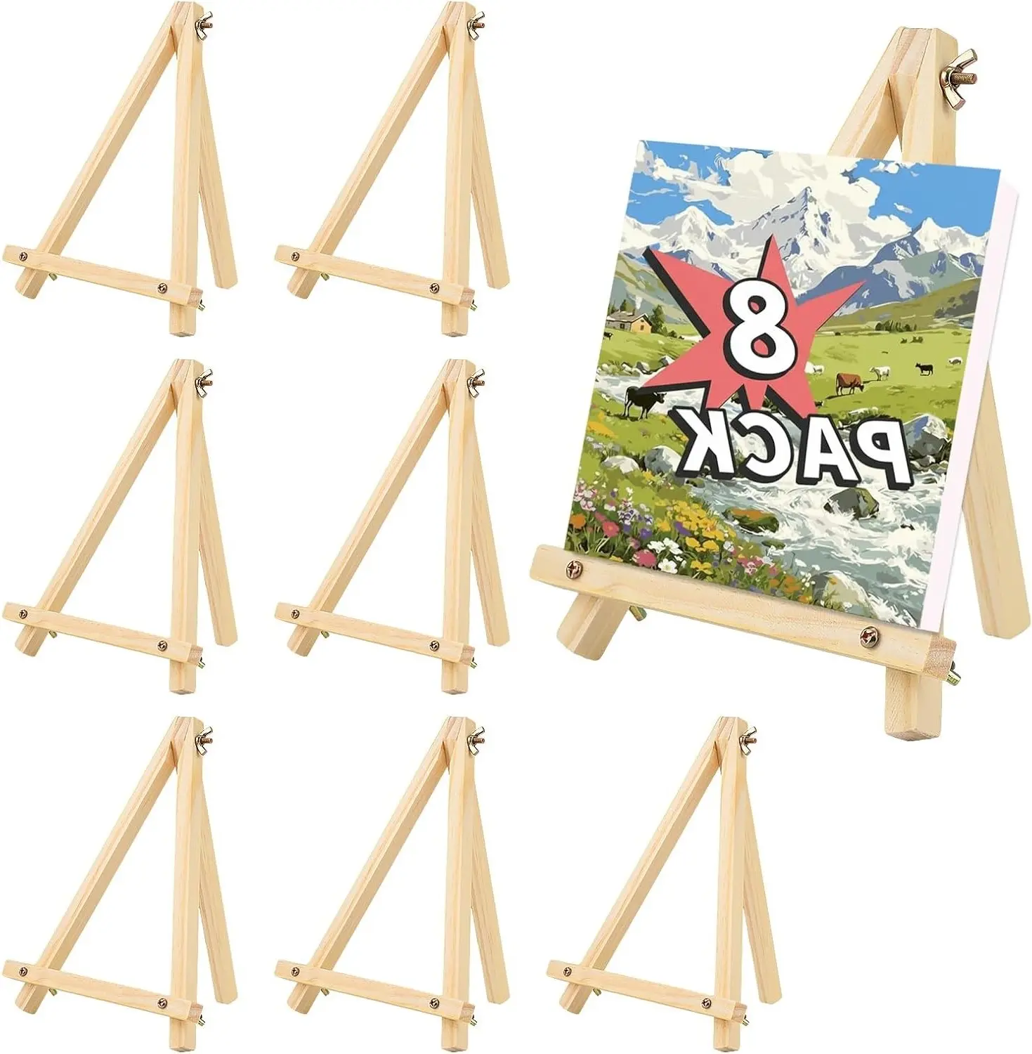 8 Pack 9 Inch Painting Easel | Wooden Table Top Sign Stand Small Art Easel for Artists and Students