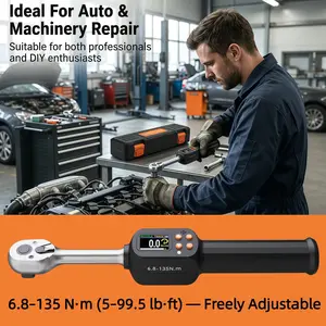 Digital Torque Wrench 1/2 Inch Square Head, Adjustable Range 5-99.5 Ft.lbs, Bi-Directional Ratchet, Precision ±1%, Vibration & LED Alerts