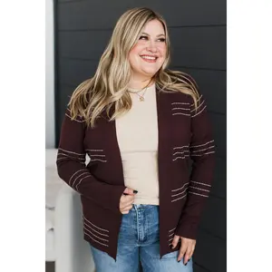 Keep In Mind Stitch Stripe Cardigan- Fig