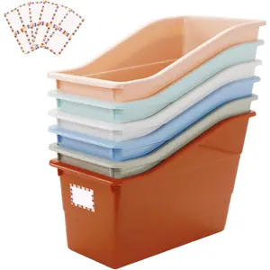6 Pack Magazine Holders and Book Bins, Durable Plastic Binder Organizers, Vertical Desktop Storage Baskets for Office, Home & Study Room, Pastel Colors