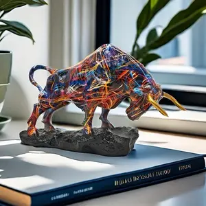1pc Dazzling Wall Street-Inspired Bronze Bull Statue - Symbolizing Courage, Wealth & Power | Elegant Resin Art for Home & Office Decor Statue Decor