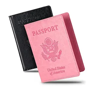 2 Pcs Passport holders，Ultra Slim passport wallet，PU Leather Passport Cover for Women and Men wallet