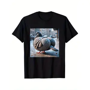 Humorous Brainrot Pigeon Graphic Tee with Soft Heavyweight Fabric Unisex Short Sleeve Urban Style AllSeason Casual Shirt