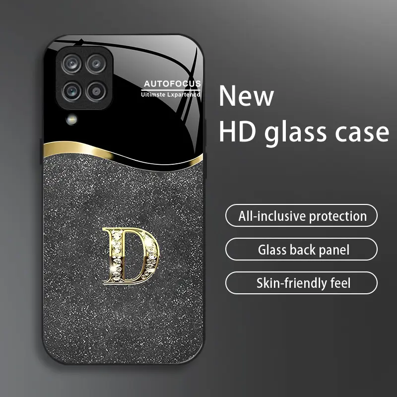Suitable for [Galaxy A12] New high-end flashing letter glass mobile phone case New business simple metal paint electroplated glass mobile phone case Affordable anti-fall and anti-fingerprint-888
