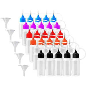 30pcs 10ml Needles Precision Tip Applicator, Translucent Glue Bottles and 6 Color Tips for DIY Quilling Craft, Acrylic Painting, with 5 Funnel,Car Interior Accessories Art Supplies Decoration