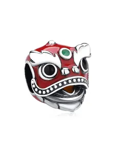Silver Plated Lion Dance Charms Beads Animal Pendant DIY Bracelets Necklaces Chinese Japanese Lunar New Year For Women Birthday Gift