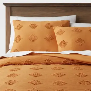 King Tufted Diamond Crinkle Duvet Cover and Sham Set Dark Gold - Threshold