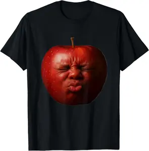 Cotton Graphic Tees Streetwear Funny ai Apple with Tongue Out Freaky Apple Meme T-Shirt