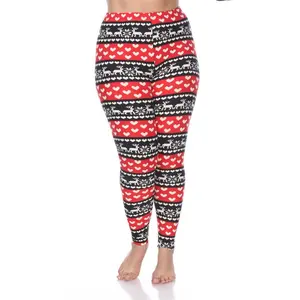 212 MAIN Women's Plus-Size Athleisure Fitness Leggings - Red & White Printed, Full-Length, Polyester-Spandex Blend, Casual Fit, Soft Comfortable Bottoms, 1 Size Fits Most