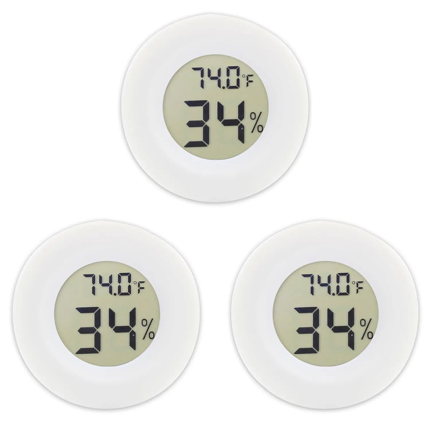 Digital Mini Thermometer Round Hygrometer, 3-Pack, LCD Display, Indoor Temperature Humidity Meter for Greenhouse, Fridge(White)