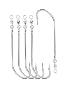 BLUEWING Trolling Hook with Swivel Stainless Steel Fishing Hooks 5pcs Extra Sharp Fish Hooks for Freshwater Saltwater Fishing