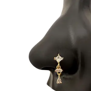 Dangle Diamond Drip Nose Hoop in Surgical Steel 8mm 20 Gauge Hypoallergenic Safe Durable with Case and Pouch