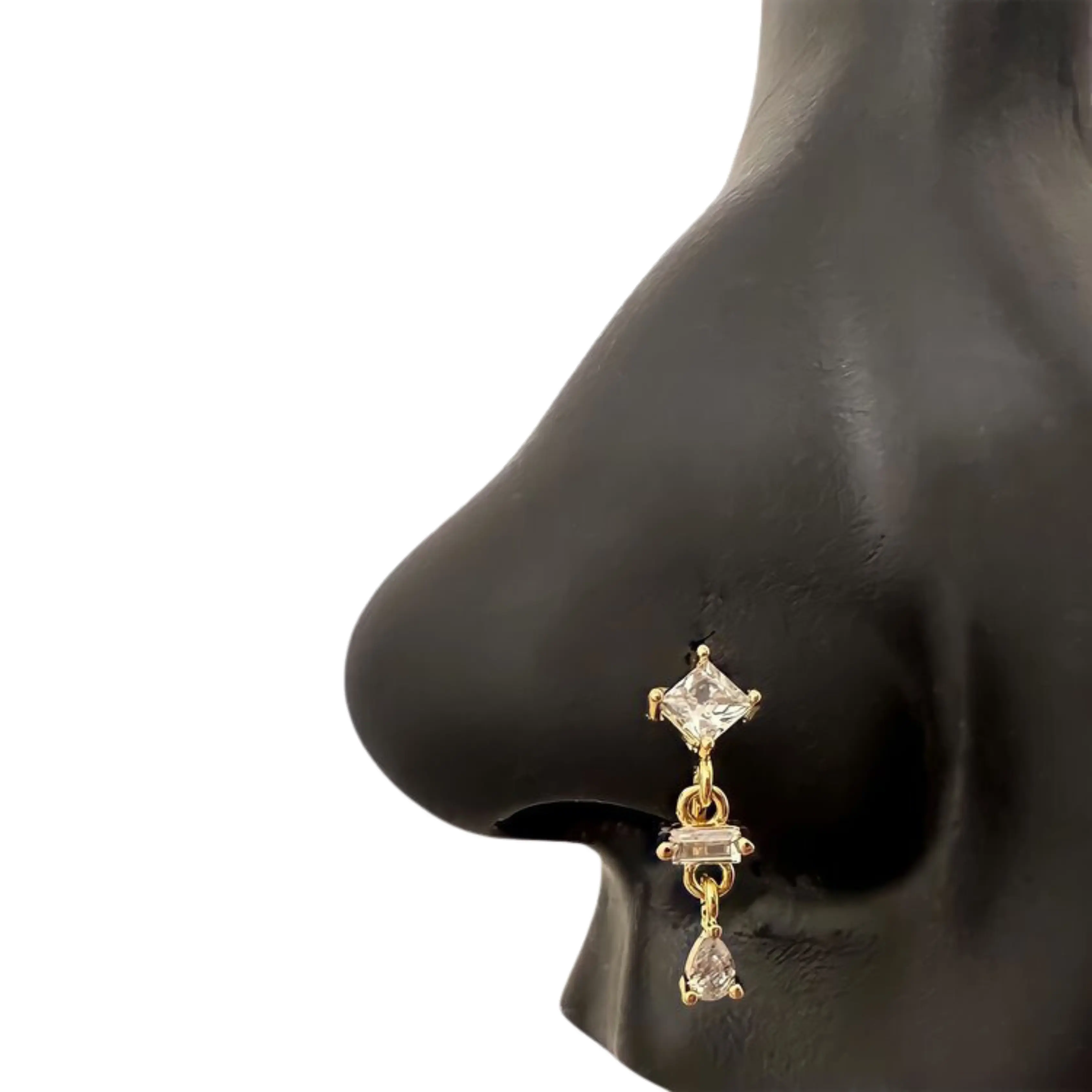 Dangle Diamond Drip Nose Hoop | Stacked CZ Drip Nose Ring | 20G Surgical Steel 8mm Hoop | Statement Nose Piercing | Hypoallergenic