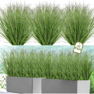 32 Bundles Artificial Plants Onion Grass Outdoor 20 Inch Tall Fake Shrubs Wheat Grass UV Resistant Stems Faux Bushes Plant Indoor Outdoor Office  Decor, Green