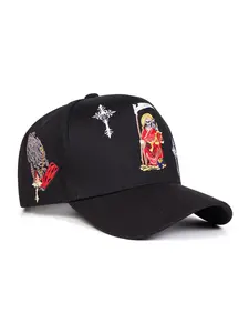 Unisex Gothic Cross Baseball Hat, Adjustable Embroidered Snapback Sun Protection Cap, Casual Cartoon Style, Ideal for Spring Fall Travel Beach Vacation
