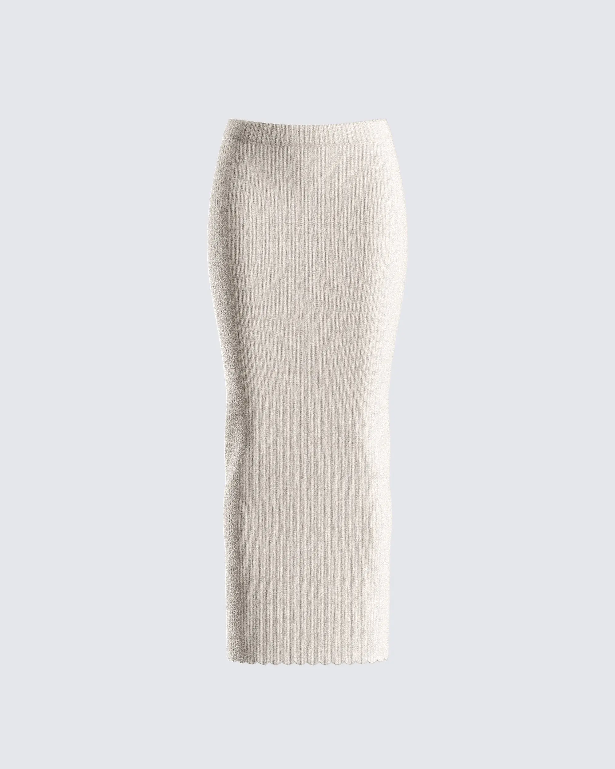 Women's Ribbed Fit Ivory Knit Maxi Skirt, Casual Pull-On Bottoms, Elastic, Women's Clothes, Chic, Fitted Design Skirt, Maxi Skirts